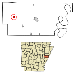 Location of Moro in Lee County, Arkansas.