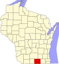 ロック郡の位置を示したウィスコンシン州の地図