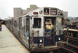 New York City Subway trains were covered in graffiti (1973).