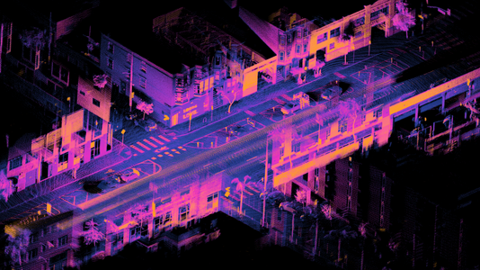 Accumulated registered point cloud from lidar SLAM, by Dllu