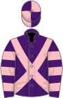 Purple, pink cross belts, hooped sleeves, quartered cap