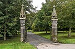 Entrance gate piers and gates about 150m west of Trelowarren House