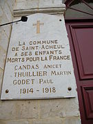 Plaque 1914-1918 sur l'église.