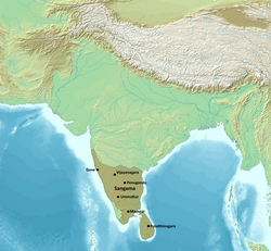 Map of the Vijayanagara Empire at its height under the Sangama dynasty.[1]