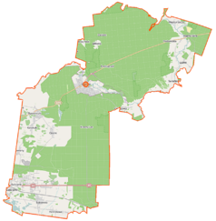 Mapa konturowa gminy Supraśl, w centrum znajduje się punkt z opisem „Cieliczanka”