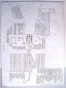 План Екатеринбурга 1737 года, выполненный М. Нонетраубергом. Пунктирной красной линией обозначена улица Добролюбова.