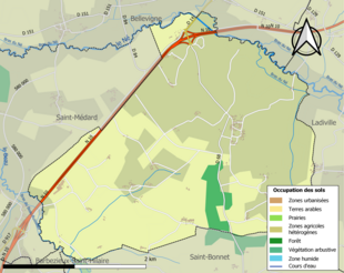 Carte en couleurs présentant l'occupation des sols.