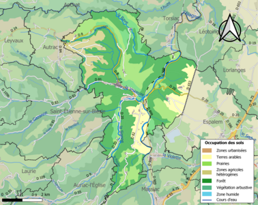 Carte en couleurs des infrastructures et de l'occupation des sols de la commune.