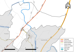 Carte en couleur présentant le réseau hydrographique de la commune