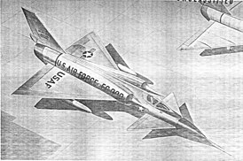 Эскиз усовершенствованного F-106 «Delta Dart» с двумя «Sky Scorcher» под крыльями.