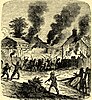 A gravure showing a group of native Americans attacking a burning village