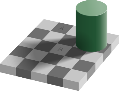 Checker shadow illusion, by Edward Adelson (vectorised by Pbroks13)
