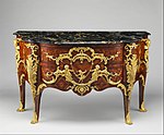 Rococo commode; by Charles Cressent; c.1745–1749; pine and oak veneered with amaranth and bois satiné, walnut, oak, pine; gilt-bronze, portoro marble top; 87.6 x 139.7 x 57.8 cm; Metropolitan Museum of Art