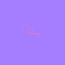 A pink "Cherry" written in script on a violet background