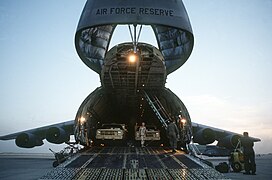 CUCVs loaded in a C-5A reserve aircraft, c. 1990