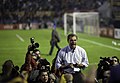 Diego Aguirre comemorando o triunfo do Peñarol.