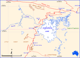 Route of Canning Stock Route relative to Kumpupintil Lake.