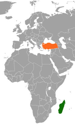 Map indicating locations of Madagascar and Turkey