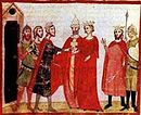 נישואי פרידריך השני, קיסר האימפריה הרומית הקדושה עם איזבל השנייה, מלכת ירושלים. כתב יד המאה ה-14.