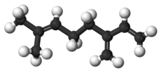 Beta-myrcene, ball-and-stick model