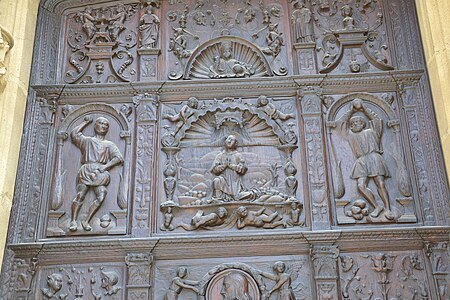 Detail of the north portal door, the Stoning of Saint Stephen