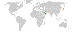 Map indicating locations of Japan and Qatar