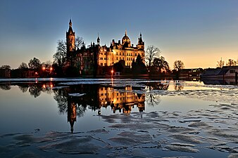 The castle view on a winter evening