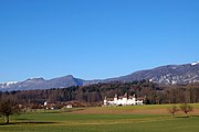 Waldegg Castle, surrounded by its estate land. The 78 meters long façade unfolds its effect of a coulisse