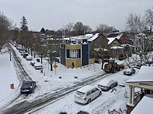 Snowy city streets, seen from above
