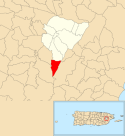 Location of Valenciano Arriba within the municipality of Juncos shown in red