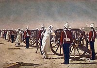 Suppression of the Indian Revolt by the English: events of the 1850s with soldiers in uniforms of the 1880s