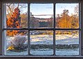 Image 10View of the Trossachs countryside through a farm window on a frosty evening. The Trossachs consists mainly areas of wooded glens and braes with quiet lochs, lying to the east of Ben Lomond and constitutes part of the Loch Lomond and The Trossachs National Park.