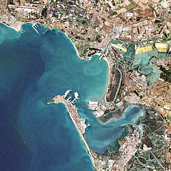 Image satellite de la baie de Cadix au sud-est de la ville du même nom.