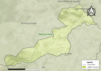 Carte de la ZNIEFF de type 2 sur la commune.