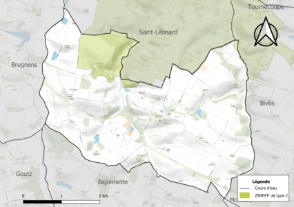 Carte de la ZNIEFF de type 2 sur la commune.