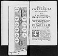 Calculating device invented by Samuel Morland (1625-1695). "Machina Nova Cyclogica pro Multiplicatione. Or, A new Multiplying Instrument." Illustration in: "The description and use of two arithmetick instruments", London : Printed by M. Pitt, 1673