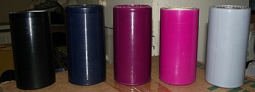 Celluloid phonograph cylinders displaying a variety of colors
