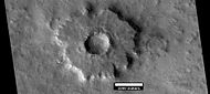 Pedestal crater, as seen by HiRISE under HiWish program. Top layer has protected the lower material from being eroded. The location is Casius quadrangle.