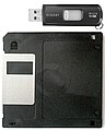 A 3.5 inch floppy disk, vs. an USB flash drive. The small drive has over 10.000 times the capacity of the large one.