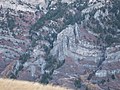 Folded limestone layers on Cascade Mountain in Provo Canyon, Utah