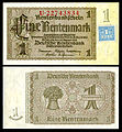 Image 8 German Rentenmark Banknote: Weimar Republic, National Numismatic Collection, National Museum of American History The Rentenmark was a currency introduced on 15 November 1923 in Weimar Germany after the value of the previous currency had been destroyed by hyperinflation. The banknote shown at left was printed in 1937 or later. It bears an adhesive coupon attached by the East German government in 1948, extending its validity while new East German mark banknotes were being printed.