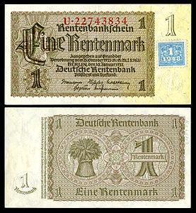 A Weimar Republic Rentenmark repurposed by the Soviets for use in the newly-divided East Germany