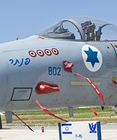 إف-15 تابعة للسرب 133 وعليها أربع شارات لطائرات سورية أسقطتها، موجودة في متحف القوات الجوية الإسرائيلية بحتسريم