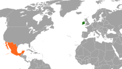 Map indicating locations of Ireland and Mexico