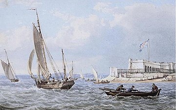 William and John Cantiloe Joy, (undated) Small craft running out of Portsmouth Harbour, Fort Blockhouse beyond