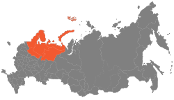 Northern Economic Region on a map of Russia