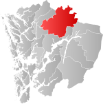 Mapa do condado de Hordaland com Voss em destaque.