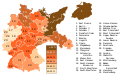 Nazi vote share, with majorities in East Prussia (1), Frankfurt (Oder) (5), Pomerania (6), Breslau (7), Liegnitz (8), Schleswig-Holstein (13), E Hanover (15), and Chemnitz-Zwickau (30)