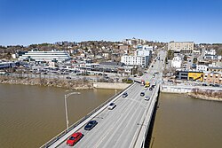 A view of Saint-Georges, with the CEGEP at the top of the hill.