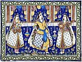 19th century C.E. Qajar Iran scene with women playing ney (flute), tar (lute) and dancing.